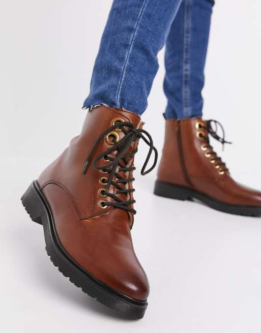 Dune lace up shop boots in brown leather