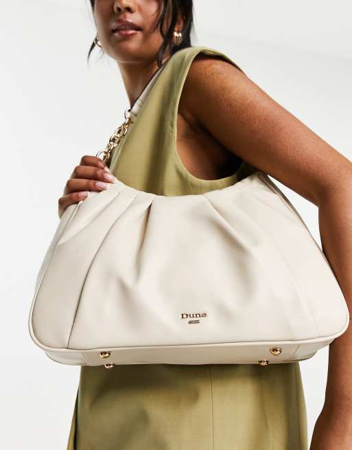 Dune – Geraffte Schultertasche in Creme mit Kettenriemen, 2 von 4