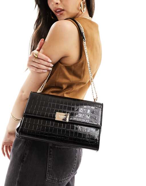 Black croc shoulder bag sale