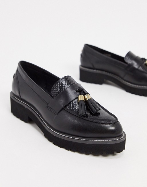 Dune London golding leather chunky loafers in black