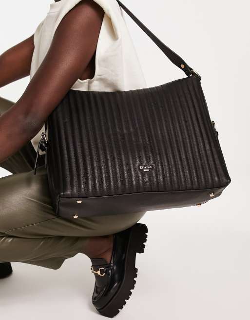 Dune – Große Schultertasche in Schwarz mit Faltendetail