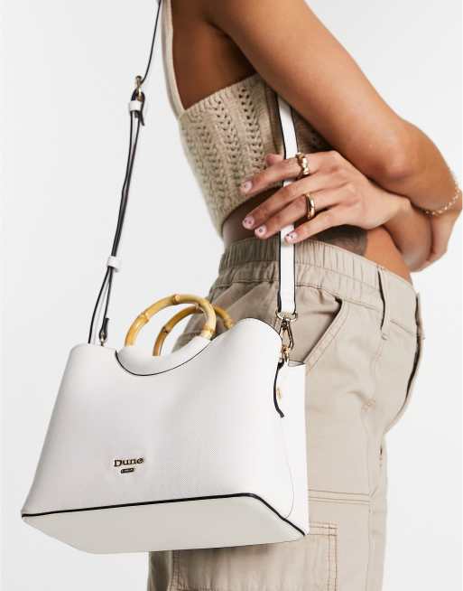 Dune - Hvid minitaske med crossbody-strop og bambus-håndtag