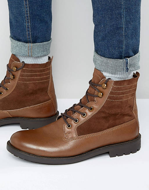 Dune Lace Up Boots Brown Leather | ASOS