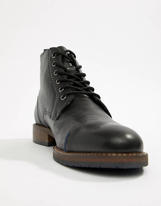 Dune Lace Up Boots In Black Leather | ASOS