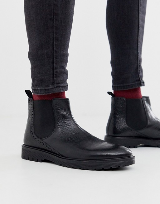 Dune leather chunky chelsea boot in black