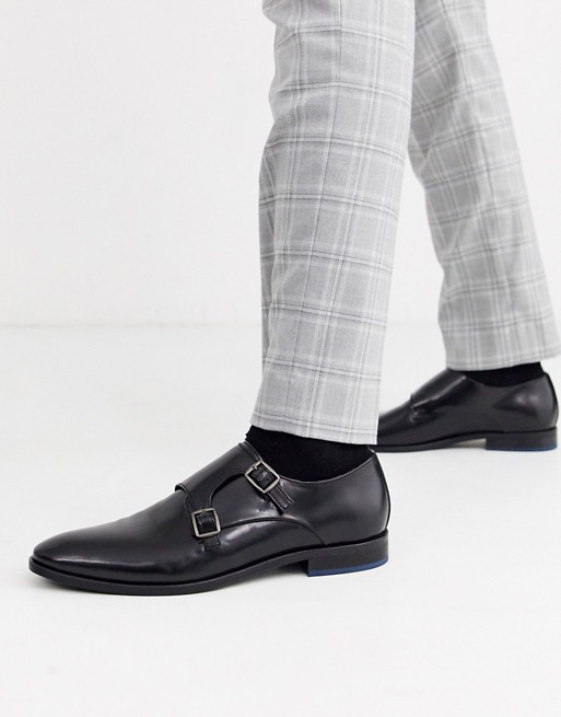 Dune leather double monk shoe in black