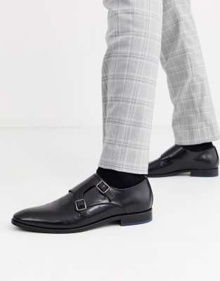 double monk black shoes
