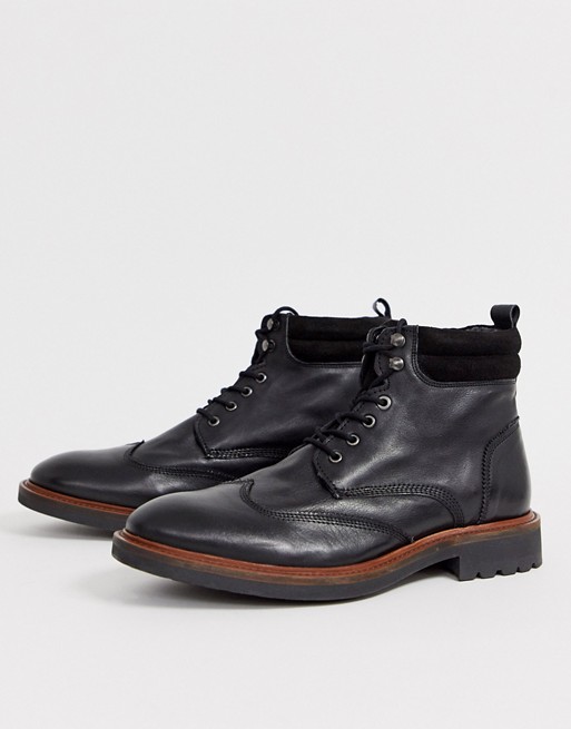 Dune leather hiker boot in black