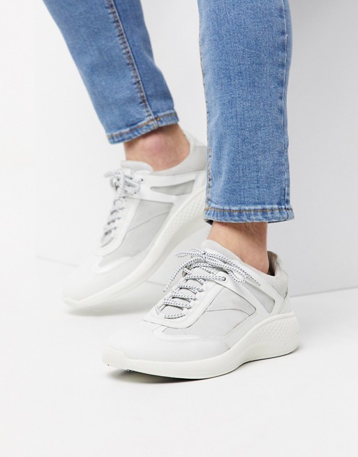 Dune leather mix chunky trainer with side zip in white