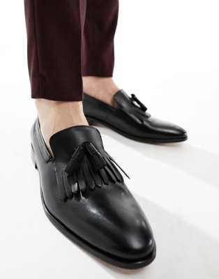 Dune London Dune leather tassel slip on loafers in black