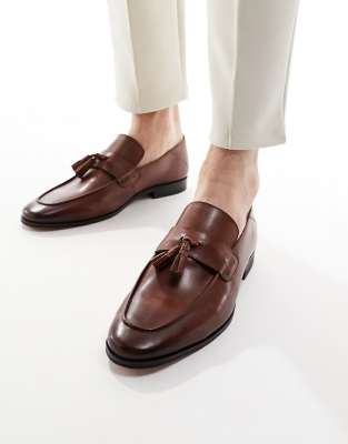 Dune London Dune leather tassle loafer in tan-Brown