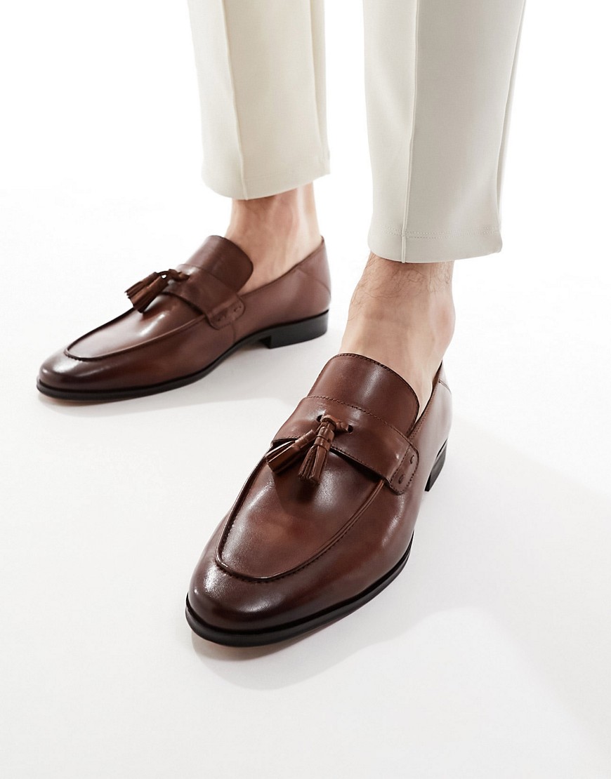 Dune leather tassle loafer in tan-Brown