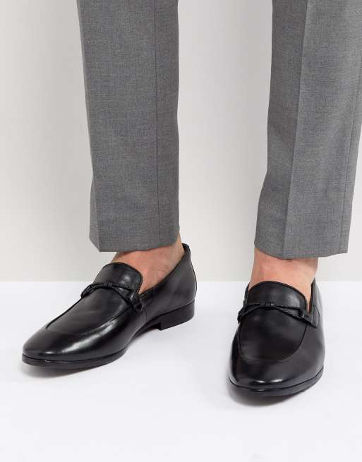 Dune Loafers in zwart leer met crêpe zool
