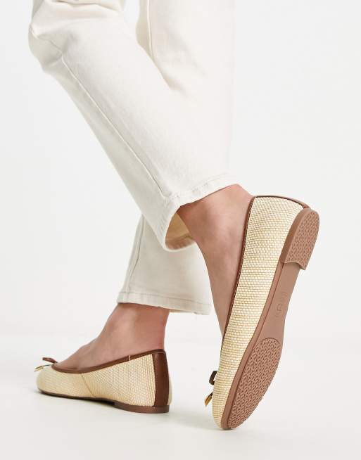 Dune London ballet flats in camel raffia ASOS