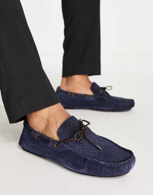 Dune London - Bell - Mocassini in pelle blu navy