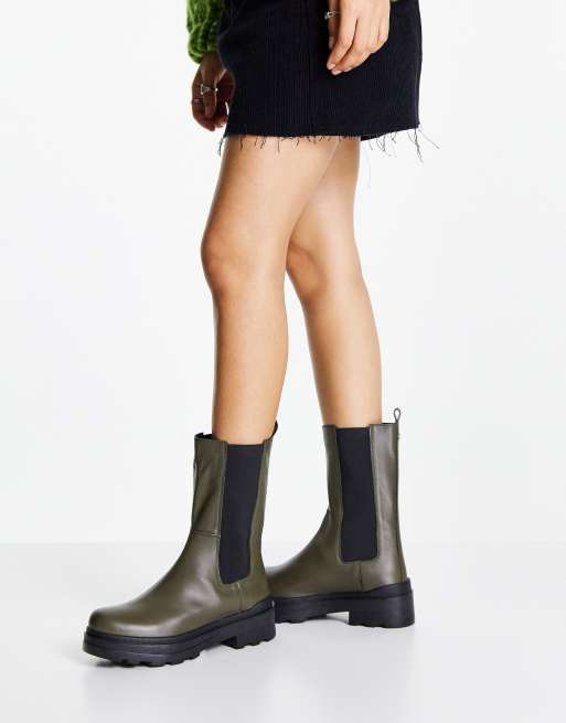 Dune London - Bottines Chelsea montantes à semelle chunky en cuir - Kaki