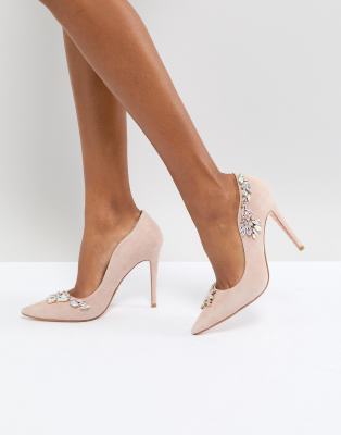 pink suede court shoes