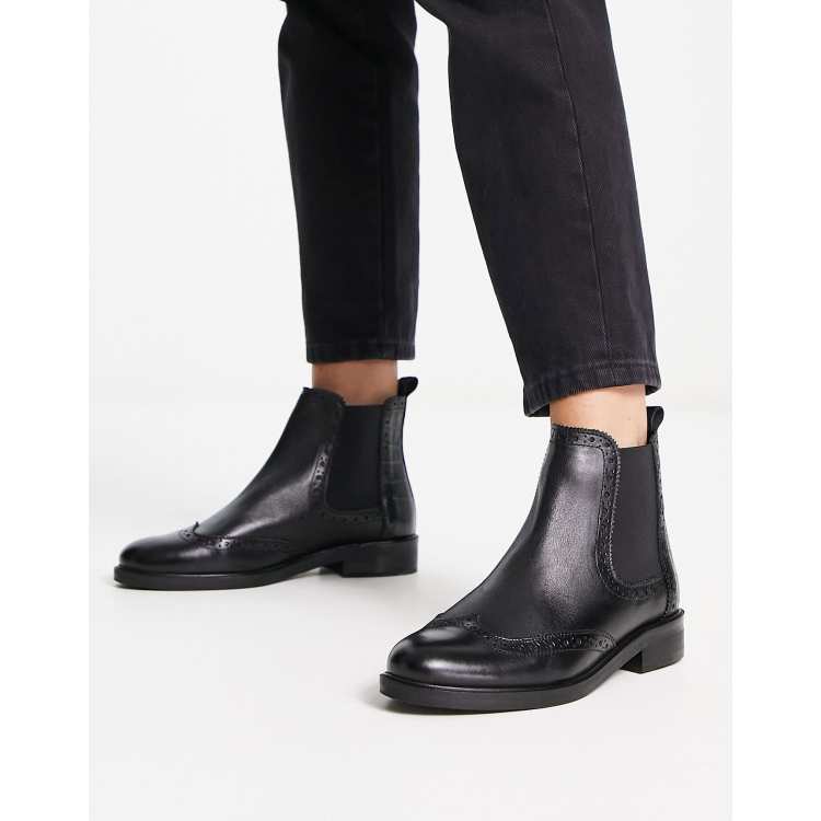 Dune London brogue detail chelsea boot in black ASOS