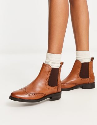 Dune London brogue detail chelsea boot in brown - ASOS Price Checker