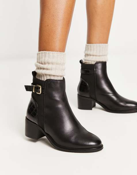 Dune London, Pap Buckle Trim Ankle Boots, Flat Ankle Boots