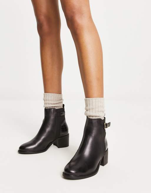 Dune risky black leather buckle 2024 ankle boot