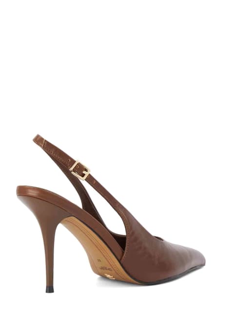 Dune London Cai slingbacks in dark tan, 2 of 3