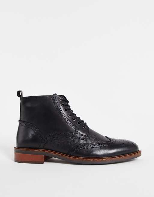 Dune London Wide Fit Quenton Pewter Leather Brogue Chelsea Boots