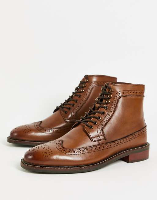 Dune – London Carnaby – Ljusbruna brogueboots i läder 
