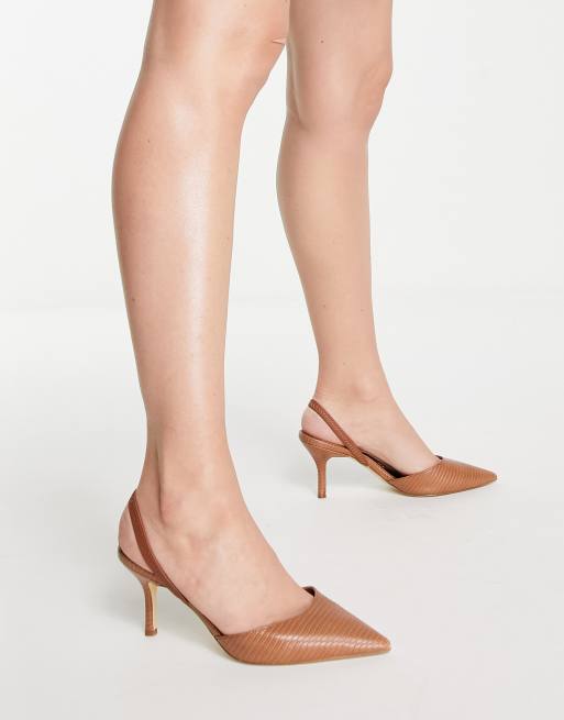 Dune London - Chaussures à talon ouvertes en PU effet lézard - Cognac 