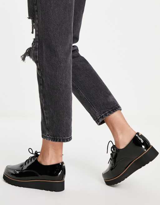 Dune London - Chaussures vernies à lacets et semelle plateforme plate - Noir , 2 de 4