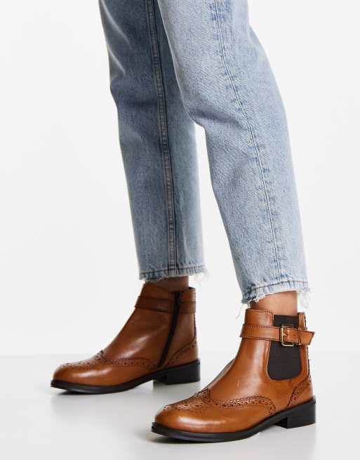 Dune London Chelsea Stiefel aus braunem Leder mit Schnalle ASOS