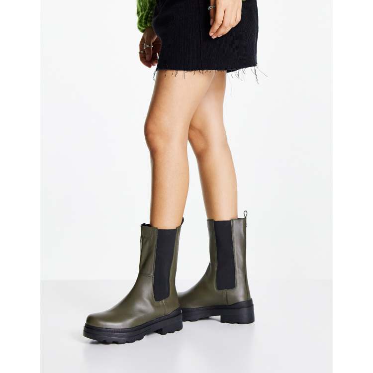 Dune London Chelsea Stiefel aus khaki Leder mit hohem Schaft und dicker Sohle ASOS