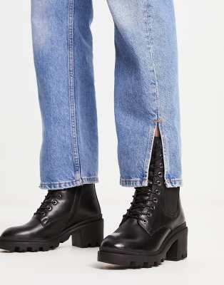 Dune London cleated lace up heeled boot in black