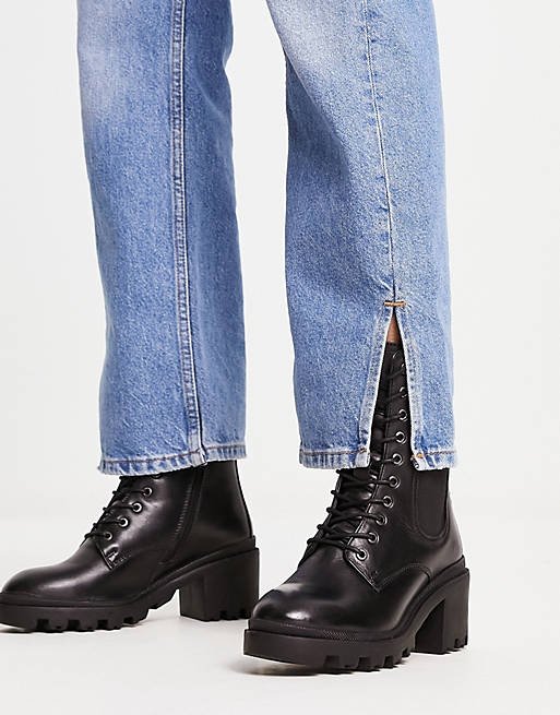 Dune London cleated lace up heeled boot in black | ASOS