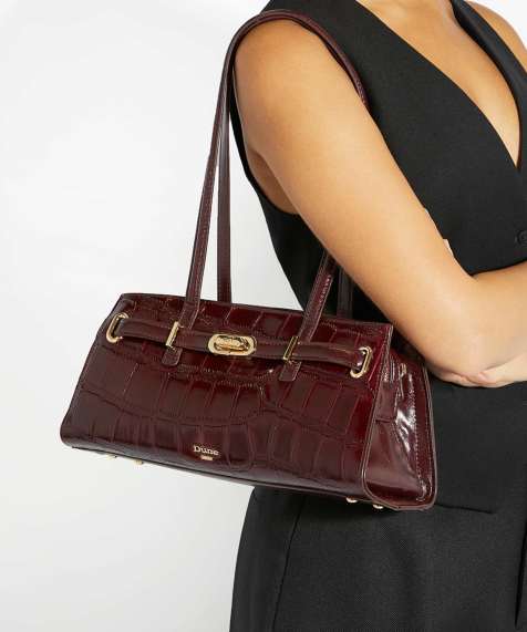 Dune London Depend tote bag in burgundy - view 1