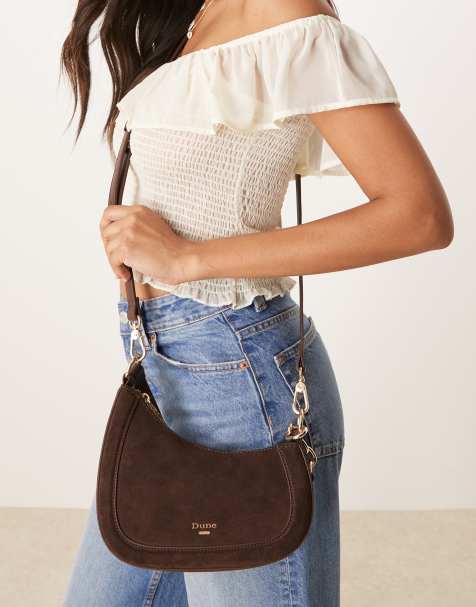 Dune London Direction suede bag in dark brown - view 1