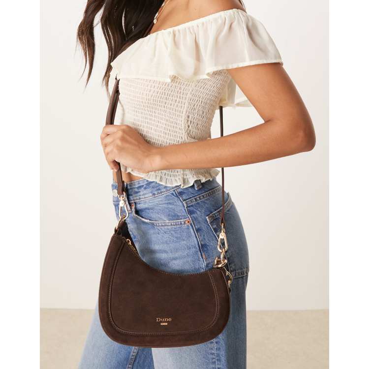Dune London Direction suede bag in dark brown ASOS