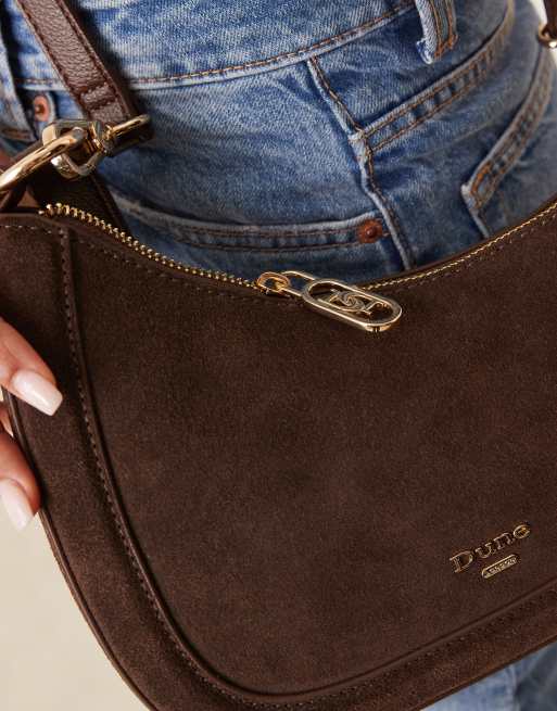 Dune London Direction suede bag in dark brown, 4 of 4