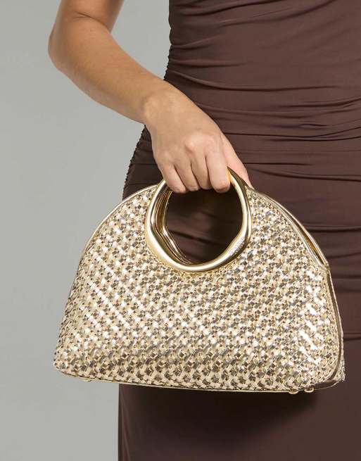 Dune London Earning clutch bag in gold, 2 of 3
