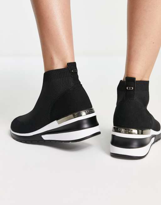 Dune London Elio knitted wedge sneakers in black , 4 of 4