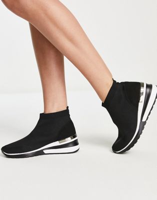 Dune London Elio knitted wedge trainers in black