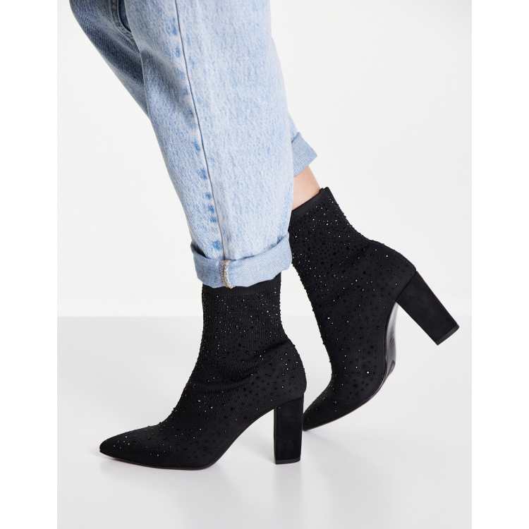 Dune London embellished heeled sock boots in black ASOS