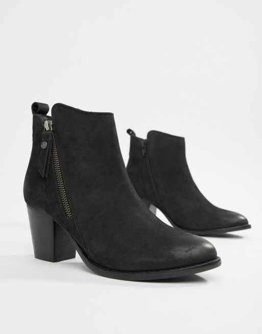 Dune London Exclusive Pontoon Leather Western Mid Heel Ankle Boots With Side Zip Detail