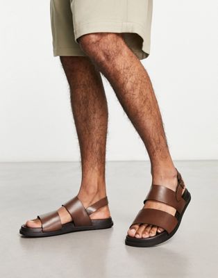 Dune London Fali two part sandals in brown leather