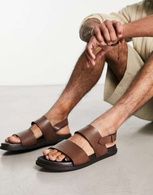 Dune London Fali two part sandals in brown leather ASOS