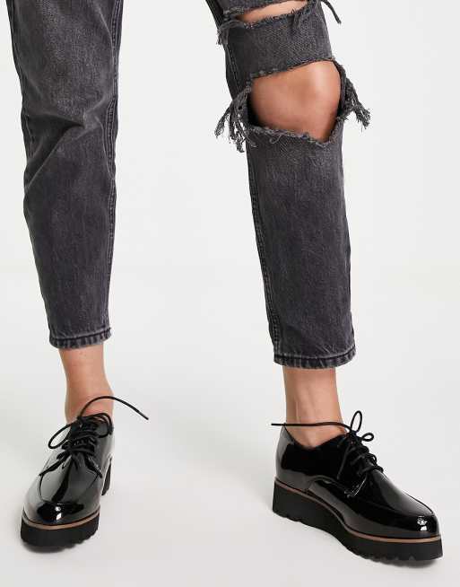 Dune London - Scarpe flatform con lacci nero lucido