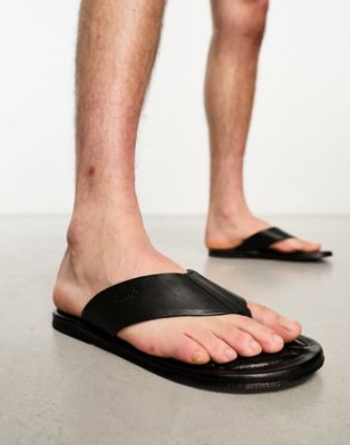 Dune London Fredss premium thong sandals in black leather
