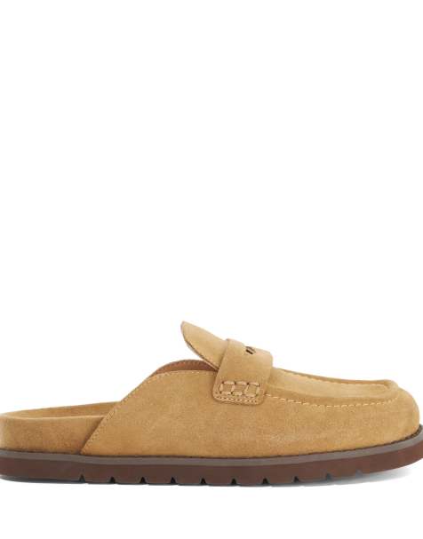 Dune London Goldens mules in sand - view 1