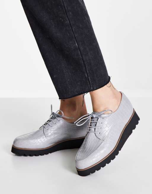 Dune London - Grå flatform-snøresko i lak 