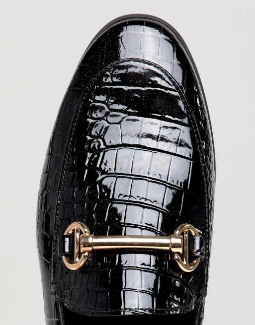 pisk ar sarkom Dune London Guilt Leather Black Croc Loafer Shoes With Snaffle Trim | ASOS